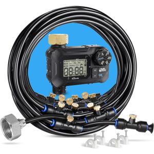 homenote Automatic Misting Cooling System with Timer, 91.8FT Misting Line, 26 Brass Nozzles, and 3/4" Brass Adapter for Patio Cooling and Garden Watering