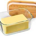 Glass Butter Dish With Sealed Lid - Large Tray for Refrigerator and Outdoor Use - Dishwasher Safe