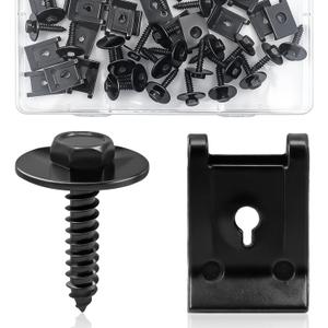 60 Pcs M4.2 Universal Fender Liner Screws and U-Nut Kit, Fender Screws & Automotive Body Screw Clips for Chevrolet Ford Buick Chrysler