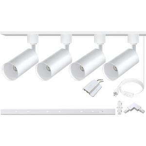 GU10 LED Track Lighting Kit, No Bulbs 10W Track Light Heads with 3.28FT H Track Light Rail 4PCS Ceiling Spotlight Fixture for GU10 Bulb, Bulbs Excluded (4 Heads Kit, White)