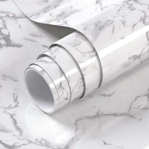 Glossy Grey Marble Contact Paper 35 x 196 Inches Peel and Stick Wallpaper Vinyl Film Self Adhesive Removable Waterproof Wall Paper for Countertop Cabinet (Gray)