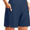 G Gradual Women's 7" Long Swim Board Shorts High Waisted Quick Dry Beach Swimming Shorts for Women with Liner Pockets(Dark Blue, S)