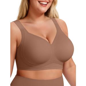 LetsJoli Bras for Women Supportive Wireless Push Up Bra Full Coverage No Underwire Seamless Plus Size for Older Women (3X-Large, Coffee)