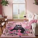 Living Room Rug 5x7 Rug Machine Washable Retro Lavish Leopard Area Rug Non Slip Floral Animal Vintage Low Pile Large Rugs for Living Room, Bedroom, Farmhouse, Dining Room, Kids Playroom (Black Pink)