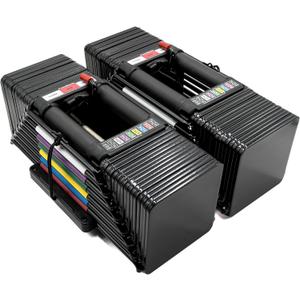 PowerBlock Elite USA 90 Pound Adjustable Dumbbells, Sold in Pairs, 5-90 lb. Dumbbells, Durable Build, Innovative At Home Workout Equipment, Includes Stage 1, 2 & 3 Expansions Gray