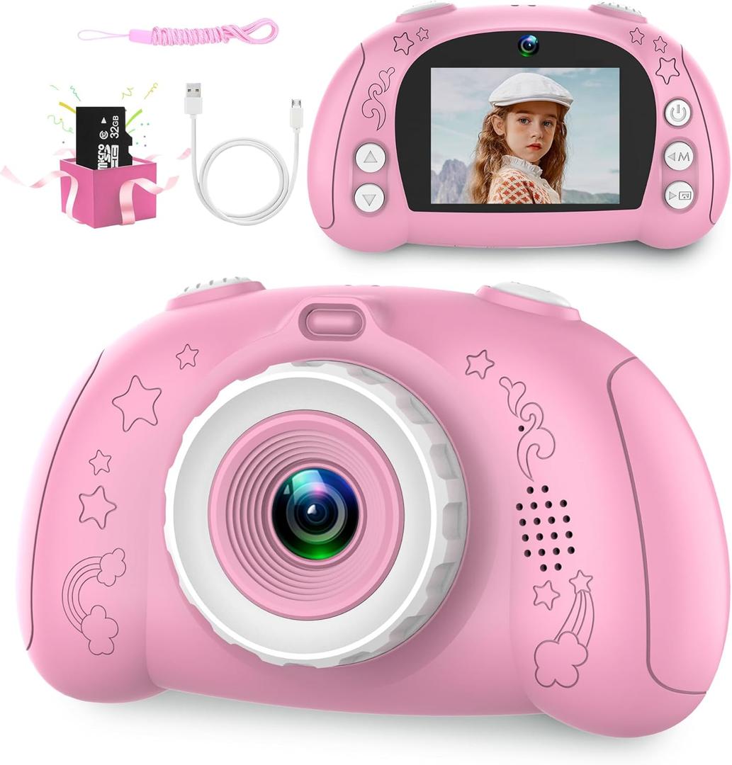 Kids Camera for Kids 3-12, Kids Digital Camerawith 32G SD Card, Toddler Camera with 2.4-Inch Screen for Children at Birthday, Christmas (Pink)