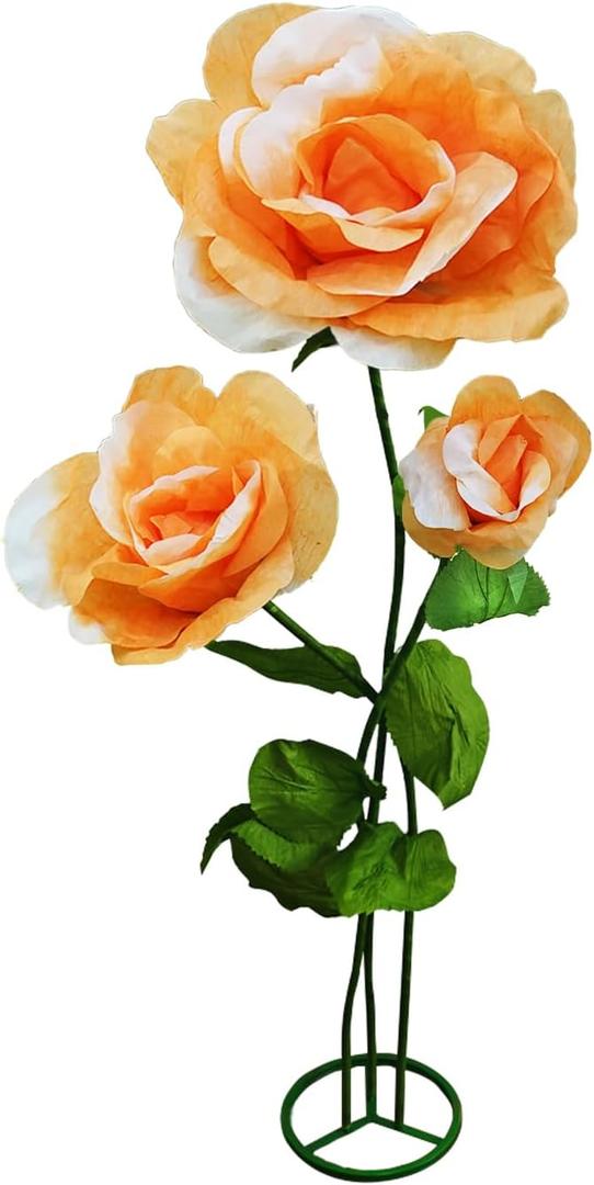 3PCS Large Fake Flowers Realistic Waterproof - Orange Giant 3D Artificial Flower Durable Easy Maintenance Perfect for Home Garden Weddings Events Christmas Graduation Party Decorations