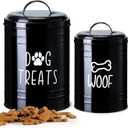 Dog Treat Container Airtight, Dog Treat Jar Set of 2 with Lid - 9x5.5''&7x4'' Metal Dog Cookie Jar for Farmhouse Kitchen Counter, Black Treat Jars for Pets, Treat Storage Container for Dogs, Cats