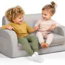 3-in-1 Extra Wide Convertible Kids Couch, Flip Open Toddler Couch to Lounger, Comfy Toddler Chair, Machine-Washable Kids Sofa for Girls, Kid Sofa Bed for Fun Playtime or Comfy Lounging, Gray