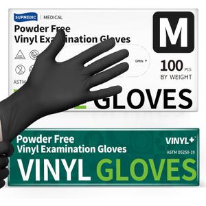 Supmedic Vinyl Disposable Exam Gloves, Black 4Mil Powder-Free Latex-Free Medical Food Safe Cooking Cleaning Glove 100 &1000Ct