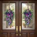 22" Purple Lavender Teardrop Garland Artificial Flower Art Door Hanging Decor for Indoor Outdoor Front Doors Rustic Farmhouse Style Wall Hanging Decor