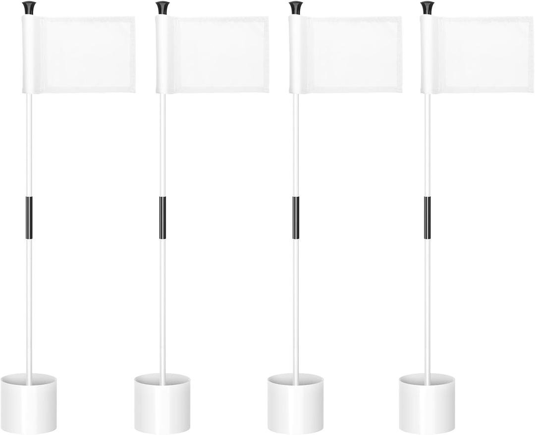 KINGTOP Golf Flagstick Mini, Putting Green Flag for Yard, All 3 Feet, Double-Sided Numbered Golf Flags, Golf Pin Flag Hole Cup Set, Portable 2-Section Design, Gifts Idea (White Pole w/ Blank White Flag 4-Pack)