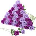 36 Pcs Lilac, Purple Artificial Roses with Long Stems