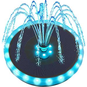 Solar Fountain Matte Panel with 4000 mAH Battery, 4W Bird Bath Fountains Solar Power with 8 Nozzles, Floating Solar Fountain Pump for Bird Bath, Garden, Pond, Outdoor (Color Change)