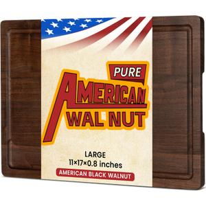 Heimlove Walnut Wood Cutting Board for Kitchen, 17"x11" Reversible Wooden Chopping Board with Deep Juice Grooves and Handles, Natural Walnut Wood Cutting Board for Chopping, Cheese, Vegetables