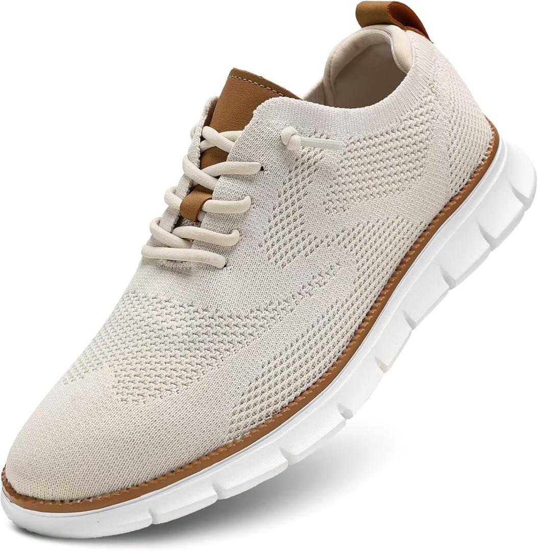 Men's Casual Dress Shoes Fashion Walking Sneakers Mesh Business Oxfords Work Lightweight Soft Sole (9.5, Beige)