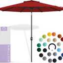 Midtown Umbrellas Sunbrella Umbrella 10 Feet Large Outdoor Umbrella With Sunbrella Red Acrylic Fabric - Auto-Tilt Aluminum Frame Large Patio Umbrella For Backyard, Deck, Garden, Pool - Black Pole