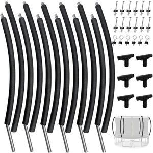 6 PCS Trampoline Curved Pole Replacement, Universal Curved Enclosure Net Poles for 8-16ft Frame, with Plastic T Connector, Mounting Hardware, Foam Cover Padding