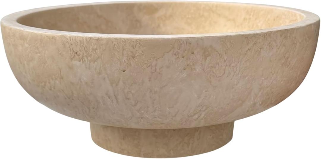 OAKOA Modern Fruit Bowl for Kitchen Counters - Large Decorative Bowl for Home Decor- Key Bowl for Entryway Table - Pedestal Bowl - Stone Bowl (Beige)