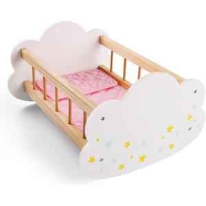 BABESIDE Wooden Baby Dolls Bed for 12-16 Inches Doll, Rocking Babys Doll Crib, Sleep Bed, Baby Dolls Accessories Furniture fit Newborn Dolls Boys Girls