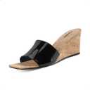 Wedge Sandals for Women Open Toe Wedge Heels Womens High Heel Sandal Square Toe Heeled Wedge Sandals Wood Grain Slip on Wedge Mules (7, Black Pu)