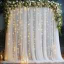 10x10ft White Tulle Backdrop Curtain with Lights String for Parites, Sheer Curtain Backdrop Drapes for Wedding Baby Shower Bridal Shower Birthday Party Photography Background Decoration
