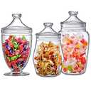 Amazing Abby - Enchant - Plastic Apothecary Jars (3-Piece Set, 46/45/59 oz), Acrylic Jars with Lids, Bathroom Canisters, Candy Buffet, Wedding Display, BPA-Free and Shatter-Proof (NOT Glass)