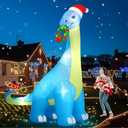 12FT Giant Christmas Inflatables Decoration Dinosaur Built-in Bright LED Lights & Extra Strong Blower Blow Up Yard Decoration Blowups with Large Huge Xmas Wreath Hat for Holiday Party Xmas New Year