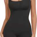 VVX Shorts Bodysuit for Women Tummy Control Shapewear Seamless Sexy Butt Lifting Workout Bodycon One Piece Short Jumpsuit (C-1 Pack-black)