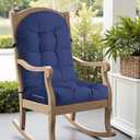 ROFIEJOX Waterproof Rocking Chair Cushion - Outdoor Oliven Fabric, High-Density Sponge, Durable Comfort Non-Slip Bottom Tufted Seat Pads with Ties, Oliven︱Dark Blue, 44x19x4 inch