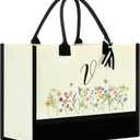 Initial Tote Bags for Women Personalized Gifts (V)