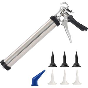 Sausage Caulk Gun,20 oz(600ml) Sausage Foil Pack/10 oz Cartridge Adhesive Dual-Purpose,18:1 Thrust,15 Sealant Manual Caulking Gun Kit With Cone Nozzles and Bent Tip (Sliver-1 Pack)