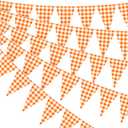 49.21 ft 60 Pieces Orange Gingham Pennant Banner - Fall Thanksgiving Checkered Garland Decor, Gingham String Triangle Flags for Birthday Baby Shower Little Cutie Party Decorations Supplies
