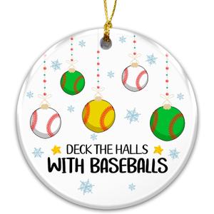 4 x Baseballs Ornament 2025  White Elephant Gift, Deck The Halls with Baseballs Ceramic Ornament  Holiday Tree Decoration for Baseball Players & Fans, Gag Gift & Stocking Stuffer