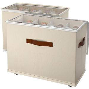 2 Pack Shoe storage Organizer for closet with wheels,No Assemble Required Shoe boxes with premium waterproof materialAdjustable Dividers Fits 16 Pairs,shoe Storage Bins with Reinforced Handle