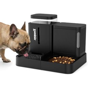 ZOMISIA Gravity Dog Food and Water Dispenser, 2 in 1 Automatic Dog Feeder with 180 Degree Rotatable, 2 Pack Large Capacity Self Feeding for Small Dogs Puppy, Black, 1.6GALx2