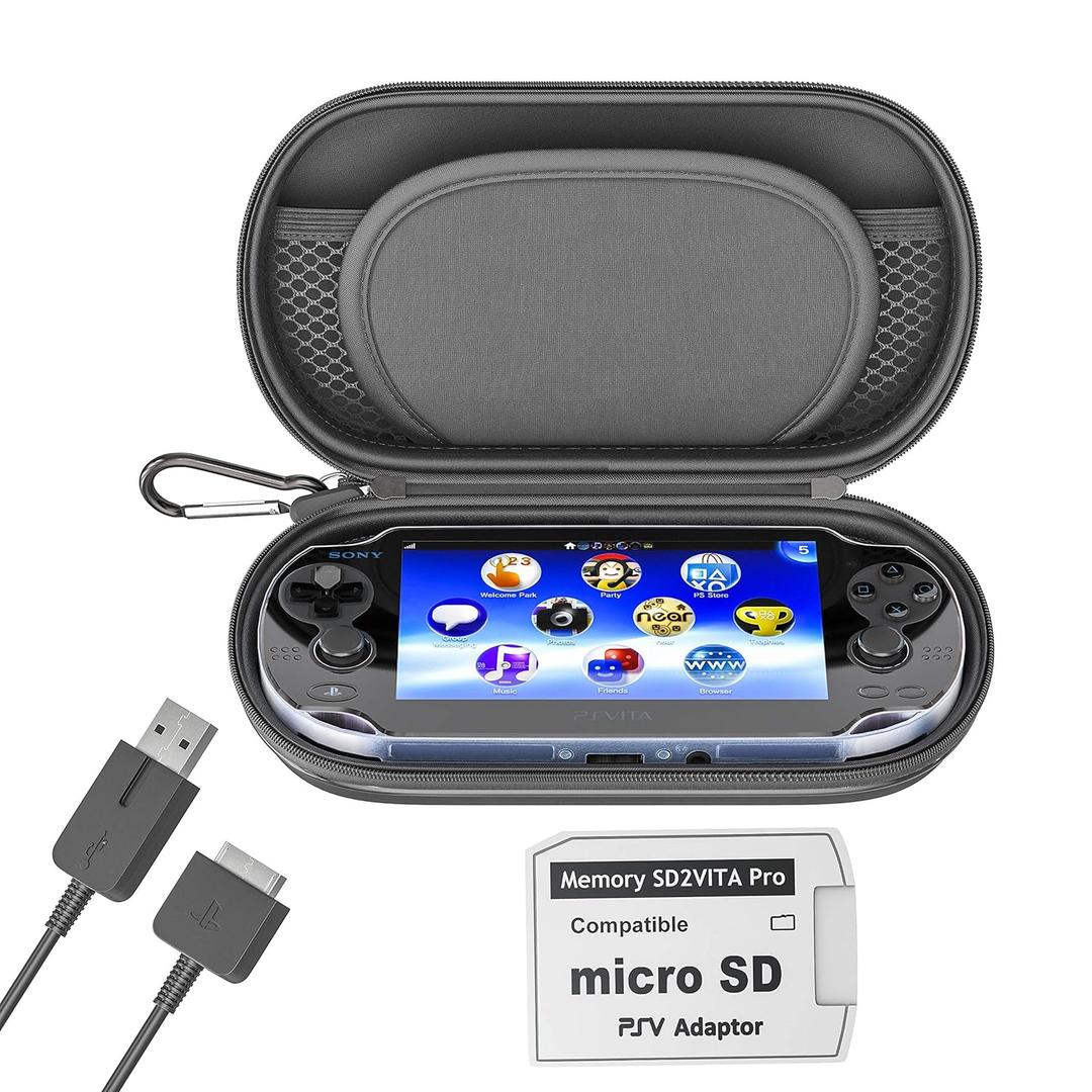Skywin-Kit for PSVita Case, PS Vita Case, Charging Cable, and Micro SD Memory Card Adapter Compatible with PS Vita 1000/2000 3.6 or HENkaku System