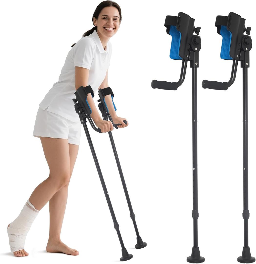 3-Angle Adjustable Forearm Crutches for Adult, Folding Crutches with EVA Elbow Support and Extra-Wide Non-Slip Rubber Pads for Leg Injury, Surgery Recovery, Disabled (1 Pair)