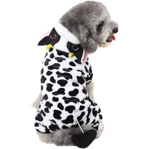 Dog Cow Costume  Funny Halloween Dog Farm Animal Costume Cow Cosplay Outfits, Winter Warm Milk Pajamas for Small Medium Dogs, Adorable 4 Legs Velvet Farm Costumes Hoodie Coat Pajama, X-Small (XS: Chest 12", Length 8", Weight 2-3 lbs)