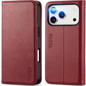 TUCCH Wallet Case for iPhone 17 Pro (6.3") 2025, 3 Credit Card Slot | RFID Blocking | Stand | PU Leather | Protective Flip Folio Cover | Shockproof TPU Interior Shell | Deep Red