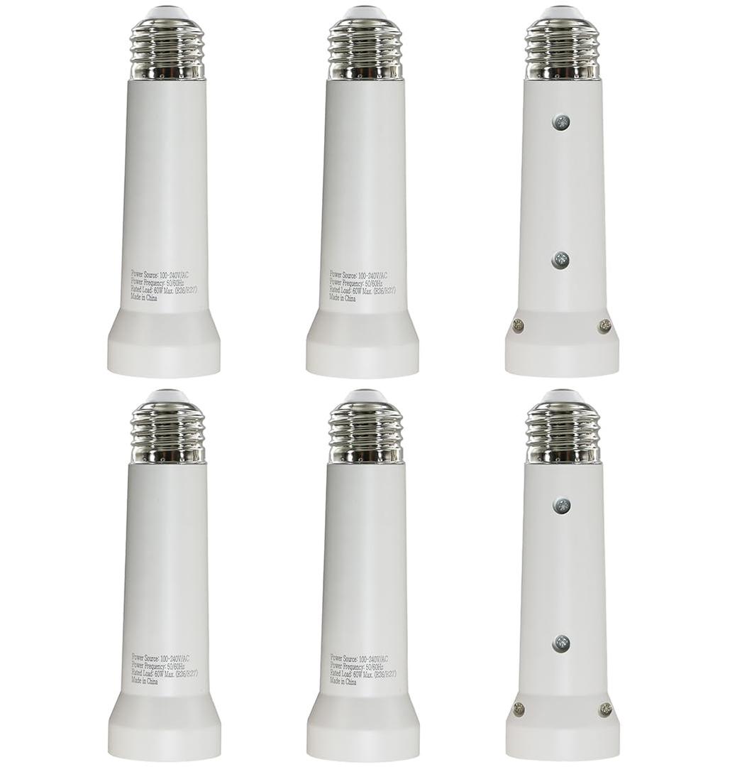 Light Socket Extender, E26/E27 Socket Extension Adapter, 5.31 inch Light Bulb Extension Socket, Light Bulb Socket Extender, Screw in Lamp Holder Adapter (White 6Pack)