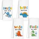 Dinosaur Towels for Kids Bathroom, Dinosaur Kids Bathroom Decor Sets of 4, Toddler Boys Girls Wash Your Hands Decor,16x24 in