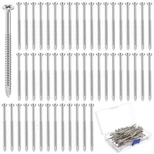 100 Pack Satin Nickel Wood Screws #9 Extra Long Heavy-Duty Hinge Screws for Doors, Cabinets, Furniture & DIY Projects (3 Inch,Sliver)