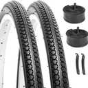 Hycline 26X1 3/8 Bike Tire Set: 2-Pack (37-590) Folding High-Density Bicycle Tires with Schrader Tubes & Tire Levers Fits Vintage 261 3/8 City/Commuter Bikes