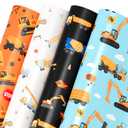 3 x Mpanwen Construction Wrapping Paper for Boys Kids, 12 Sheets Truck Gift Wrap Tractor Wrapping Paper for Christmas Birthday Holiday - 20 x 29.5 Inches Per Sheet