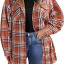 IN'VOLAND Plus Size Women Flannel Plaid Shacket Jacket Long Sleeve Button Down Fleece Hooded Jackets Fall Winter Coat (Gz688)