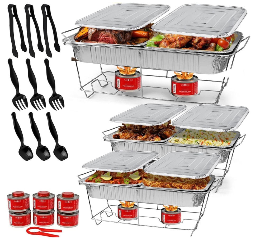 Large Full Size 33-Pcs Disposable Chaffing Buffet with-Covers, Utensils, Fuel Cans – Premium Chafing Dish Set for Events, Parties, Catering