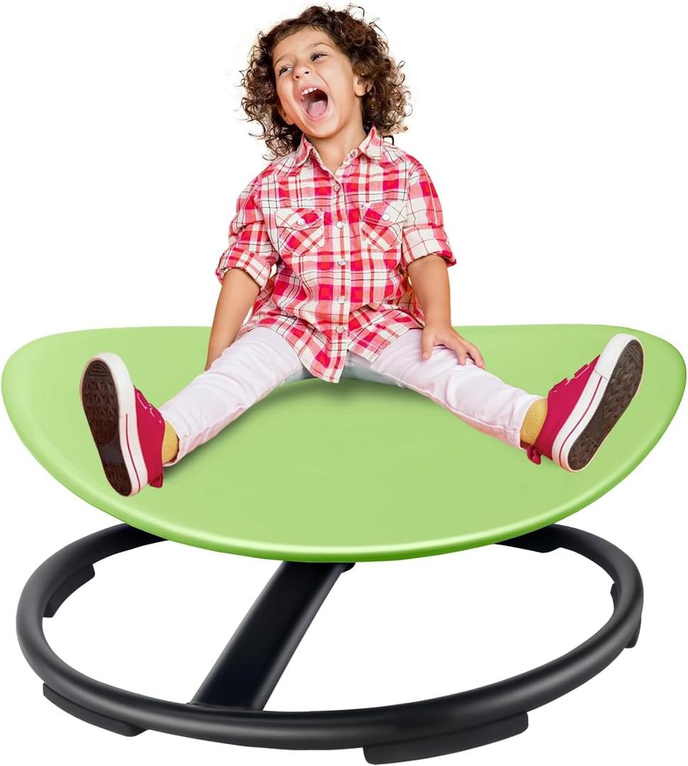 Kids Sensory Swivel Chair, Autism Sensory Spinning Chair for Autistic Kids, Small Space, Spin Seat, Metal Base, Non-Slip Design, Green (round)