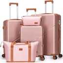 Cosbarn 5 Piece Luggage Sets with Spinner Wheels, Hardshell ABS Suitcase Set with Tsa Lock, Lightweight Hardside Waterproof Travel Suitcases for Men Women, RoseGold (20"/24"/28")