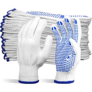 Cotton Knitted Grip Work Gloves, 12 Pairs Bulk Packaging, Thickened, for Handling, Driving, Home & Yard Cleaning, Sanding, Painting, Constructing, Decorating, Repairing, Cooking (White)